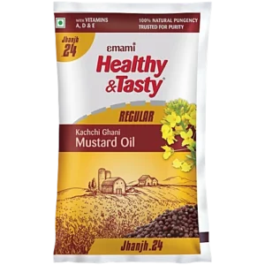 Emami Healthy & Tasty Regular Kachhi Ghani Mustard Oil Pouch 1 Ltr